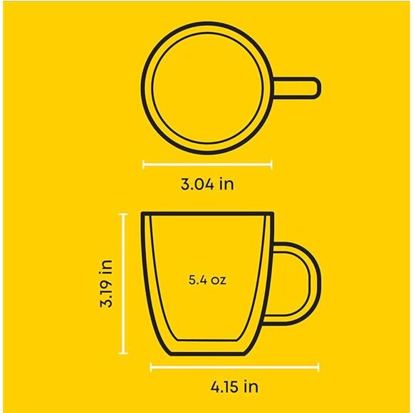 Set of 2 JoyJolt Savor Double Wall Insulated Glasses Espresso Mugs - Picture 2 of 5